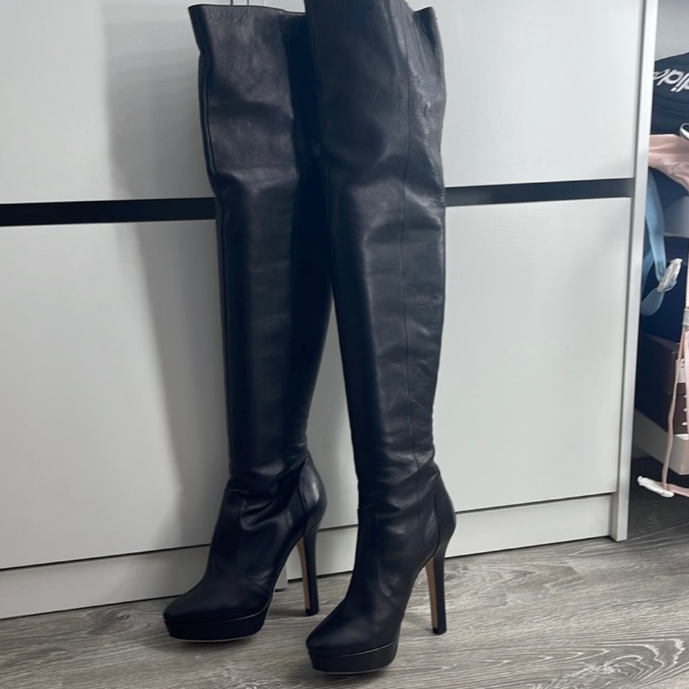 Jimmy Choo Black and Gold Over-the-Knee Boots size 37.5 - Picture 2 of 9